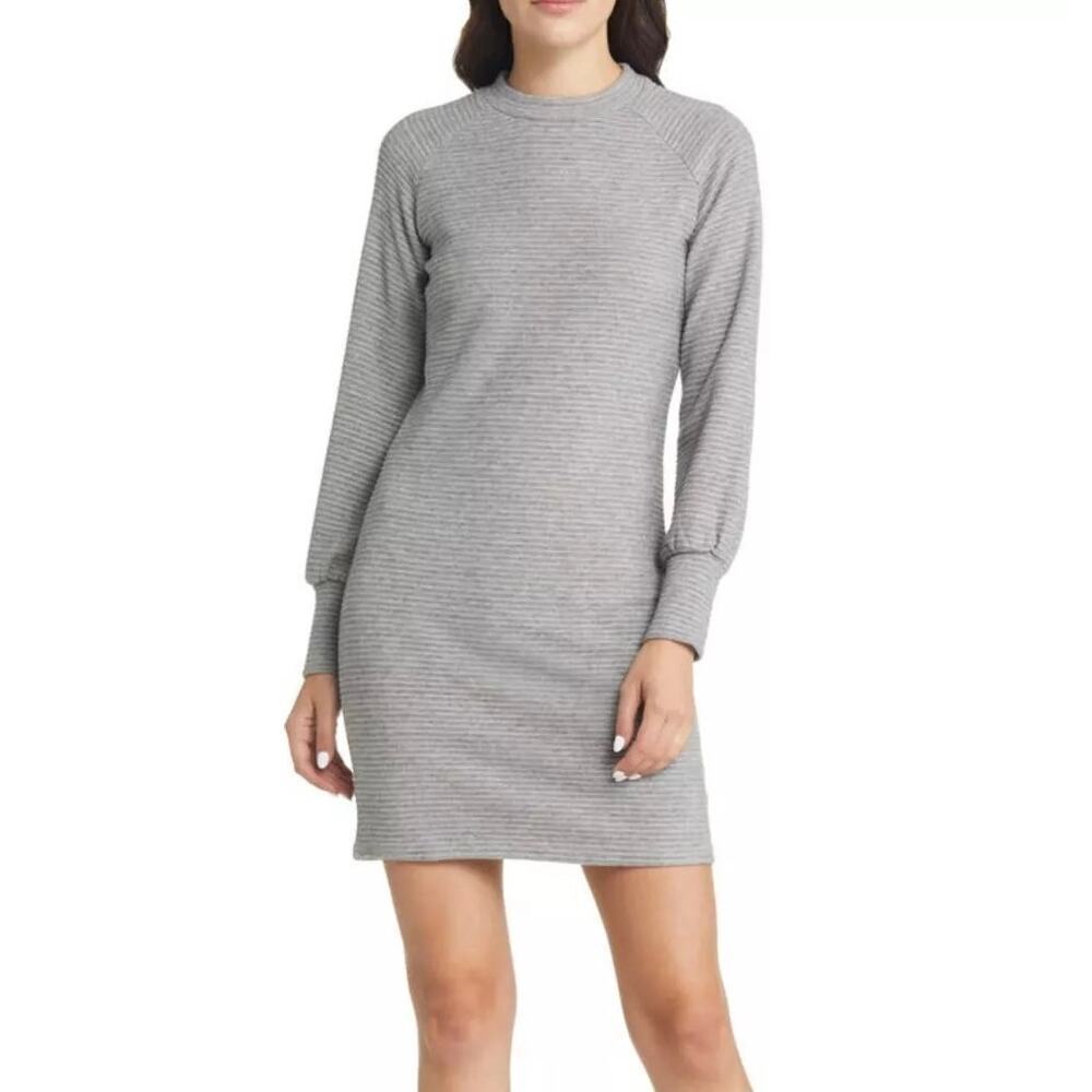 Steve Madden Crissy Dress Ribbed Long Sleeve Mock Neck Sweater Mini Gray Medium